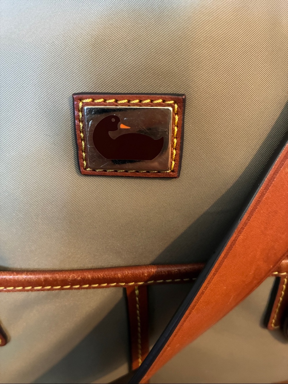 Dooney & Bourke Tan Satchel Nylon⁹ Hobo Bag with Brown Leather Trim - Picture 6 of 9